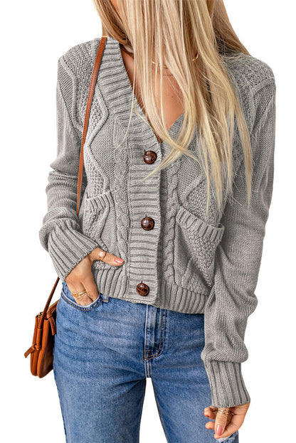 Summer Solid Color Knitted Cardigan Pocket Button Texture Long Sleeve